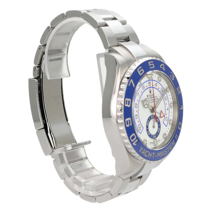 Rolex Yacht-Master II 116680 Edelstahl, 44 mm Gehäuse, blaue Keramikuhr mit weißem Zifferblatt und Oyster Edelstahlband.