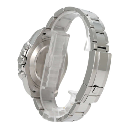 Rolex Yacht-Master II 116680 Edelstahl seitliche Ansicht mit poliertem und satiniertem Edelstahlband.