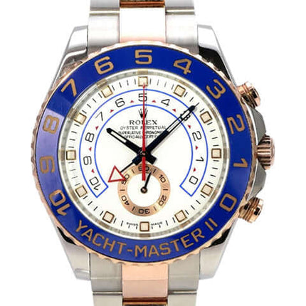 Rolex Yacht-Master II 116681 Edelstahl Everose-Gold, weißes Zifferblatt, blaue Keramiklünette, 44 mm