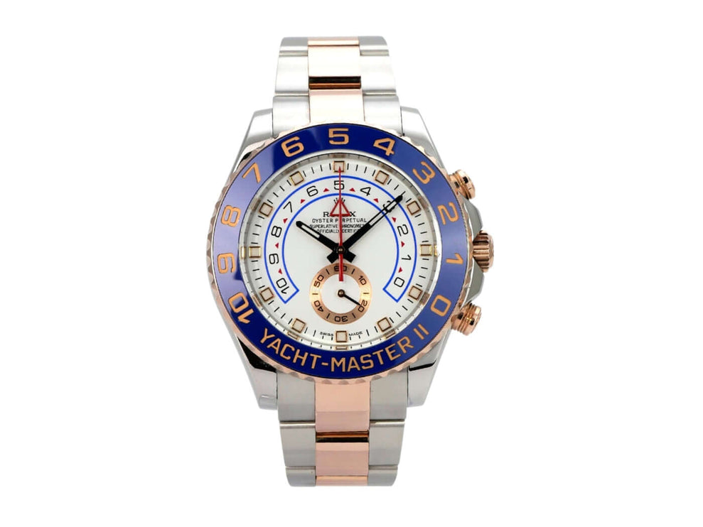 Rolex Yacht-Master II 116681 Edelstahl Everose-Gold mit blauem Zifferblatt und Everose-Gold Akzenten.