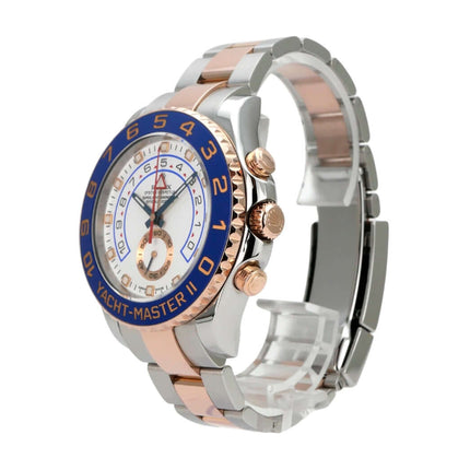 Rolex Yacht-Master II 116681 Edelstahl Everose-Gold Uhr mit blauem Ziffernblatt und Edelstahl-Armband.