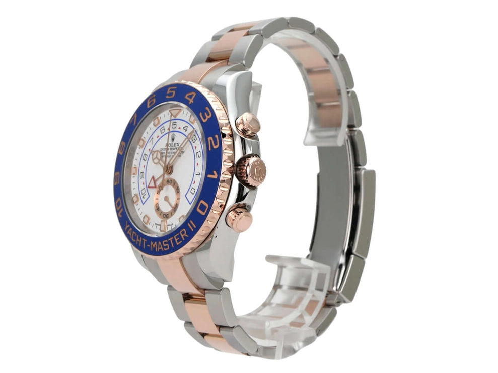 Rolex Yacht-Master II 116681 Edelstahl Everose-Gold seitliche Ansicht Uhr mit blauer Keramik-Lünette