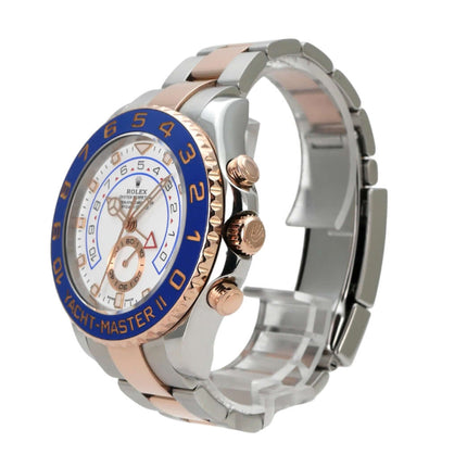 Rolex Yacht-Master II 116681 Edelstahl Everose-Gold mit blauem Zifferblatt und poliertem Edelstahl-Gehäuse.