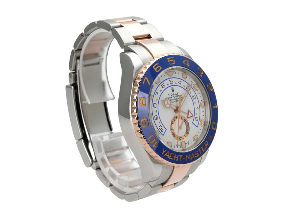 Rolex Yacht-Master II 116681 Edelstahl Everose-Gold mit blauem Keramik-Zifferblatt und Edelstahl-Armband.