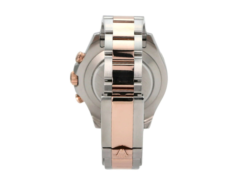 Rolex Yacht-Master II 116681 Edelstahl Everose-Gold leichte Ansicht der seitlichen Armbanduhr mit Edelstahl- und Everose-Gold-Armband.