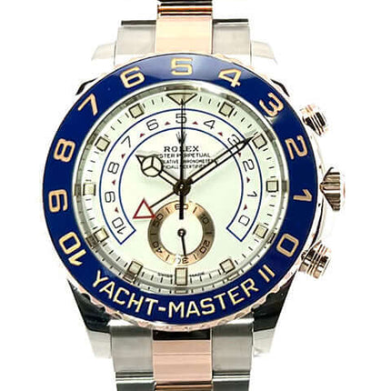 Rolex Yacht-Master II 116681 Edelstahl Everose-Gold Uhr mit blauem Keramik-Lünettenring und weißem Zifferblatt, Edelstahl und Everose-Gold Armband