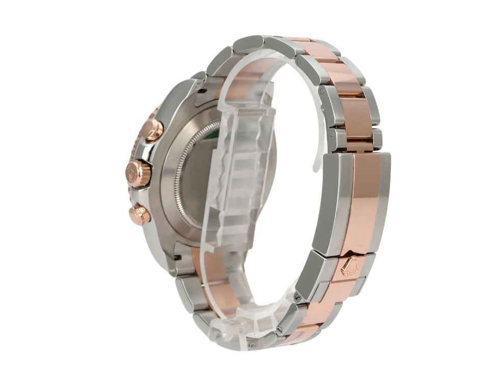 Rolex Yacht-Master II 116681 Edelstahl Everose-Gold, seitliche Ansicht des Gehäuses und Armbands in Edelstahl und 18 kt Everose-Gold.