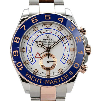 Rolex Yacht-Master II 116681 Edelstahl Everose-Gold mit blauem Keramik-Ziffernblatt und Edelstahl-Armband.