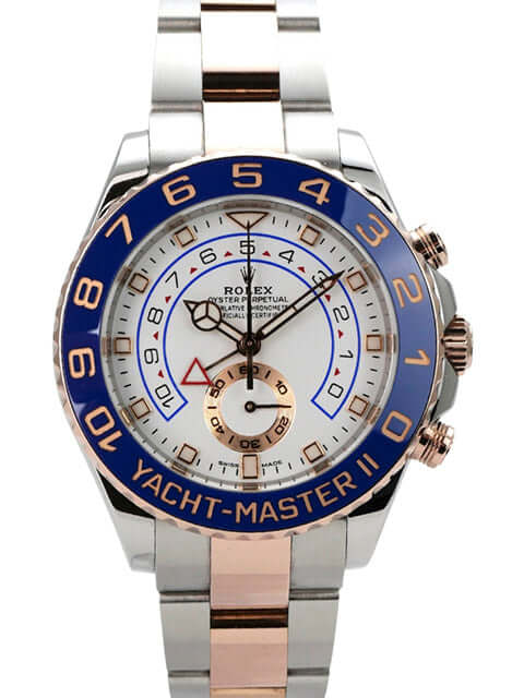 Rolex Yacht-Master II 116681 Edelstahl Everose-Gold mit blauem Keramik-Ziffernblatt und Edelstahl-Armband.