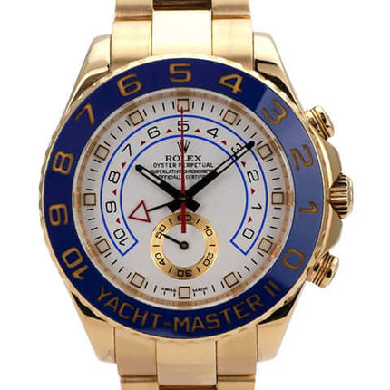 Rolex Yacht-Master II Gelbgold 116688, 18 kt Gelbgold mit blauer Keramiklünette, automatisches Uhrwerk, elegantes Design.