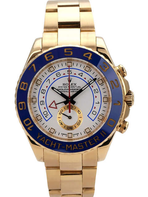 Rolex Yacht-Master II Gelbgold 116688, 18 kt Gelbgold mit blauer Keramiklünette, automatisches Uhrwerk, elegantes Design.