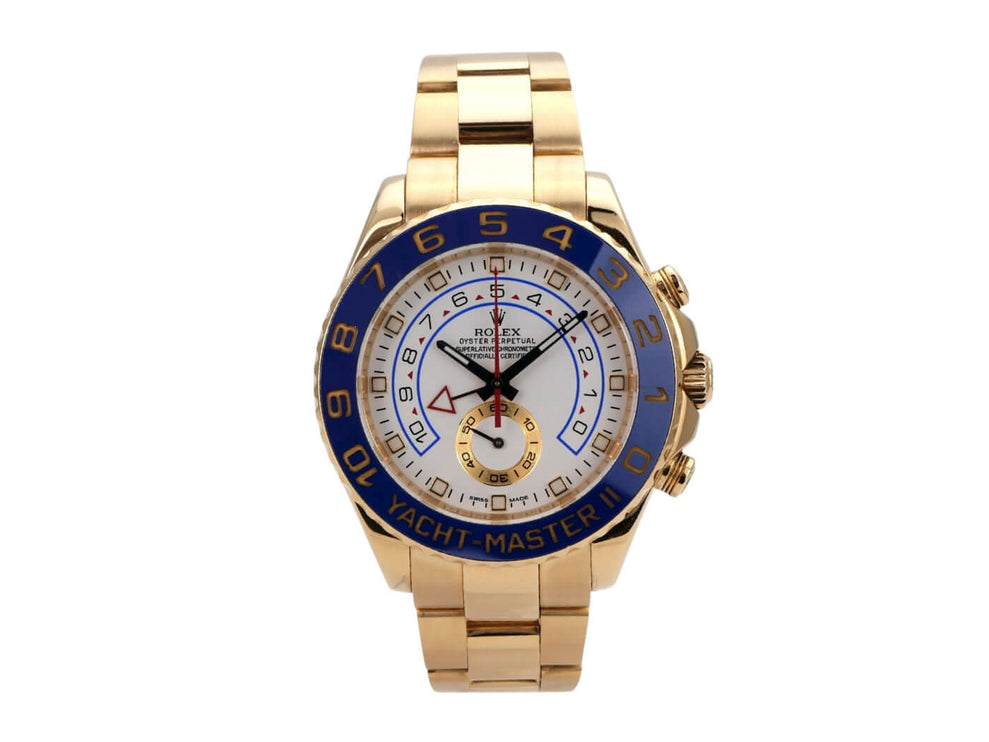 Rolex Yacht-Master II Gelbgold 116688 mit 18 kt Gelbgold Gehäuse und blauer Keramiklünette.