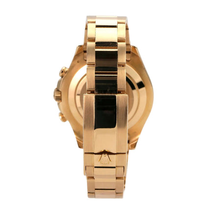 Seitenansicht der Rolex Yacht-Master II Gelbgold 116688 mit poliertem 18 kt Gelbgold Armband.