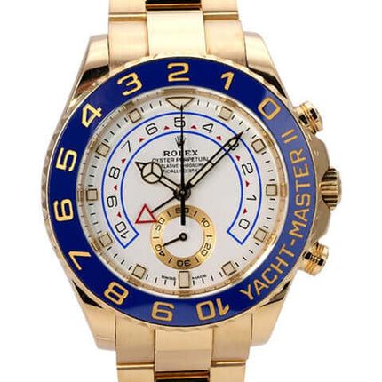 Rolex Yacht-Master II Gelbgold 116688 mit 44 mm Gehäuse und blauer Keramikeinlage.