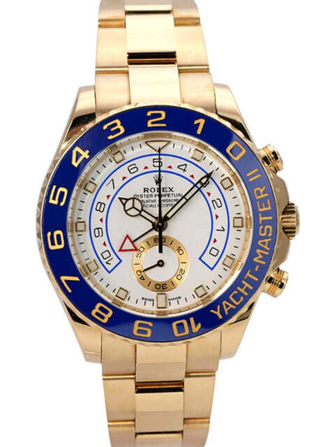 Rolex Yacht-Master II Gelbgold 116688 mit 44 mm Gehäuse und blauer Keramikeinlage.