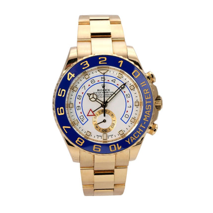 Rolex Yacht-Master II Gelbgold 116688 mit 44 mm Gehäusedurchmesser und blauer Keramikeinlage.