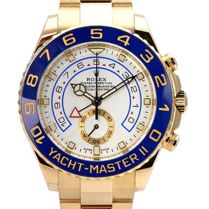 Rolex Yacht-Master II Gelbgold 116688 aus 2021, 18 kt Gelbgold, blau-weiße Lünette, weißes Zifferblatt, Oyster-Armband