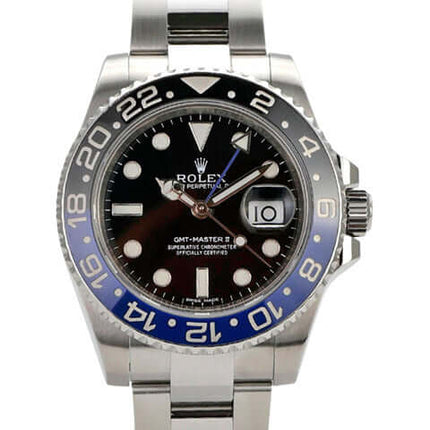 Rolex GMT-Master II Edelstahl 116710BLNR mit schwarzem Zifferblatt und blaue/schwarze Keramik-Lünette