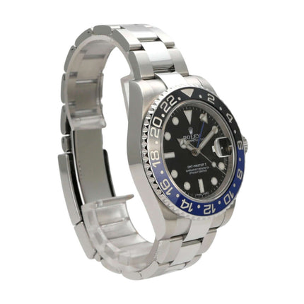 Rolex GMT-Master II Edelstahl 116710BLNR mit schwarzem Zifferblatt und blau/schwarzer Lünette, elegante Armbanduhr.