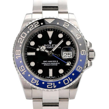 Rolex GMT-Master II Edelstahl 116710BLNR, 40 mm, schwarzes Zifferblatt, blaue Keramiklünette, Oyster Edelstahlband.