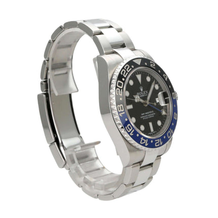 Rolex GMT-Master II Edelstahl 116710BLNR mit schwarzem Zifferblatt und blauer Keramikeinlage.