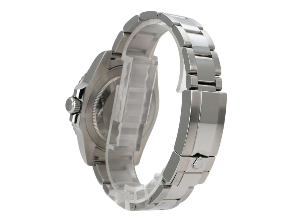Rolex GMT-Master II Edelstahl 116710BLNR seitliche Ansicht des Edelstahlarmbands und Gehäuses.