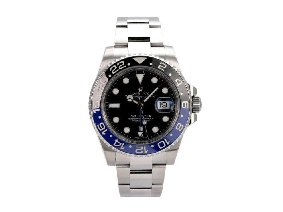 Rolex GMT-Master II Edelstahl 116710BLNR mit schwarzem Zifferblatt und blau/schwarzer Lünette