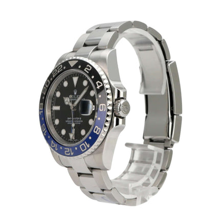 Rolex GMT-Master II Edelstahl 116710BLNR Uhr mit schwarzem Zifferblatt und blau/schwarzer Keramik Lünette