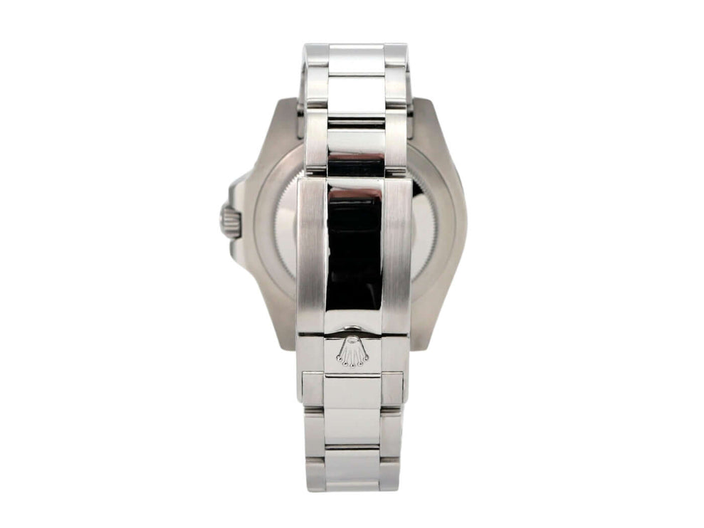 Rolex GMT-Master II Edelstahl 116710BLNR Rückansicht mit Edelstahlarmband.