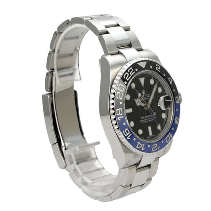Rolex GMT Master II Edelstahl 116710BLNR, schwarzes Zifferblatt, blau-schwarze Keramiklünette, Oysterband