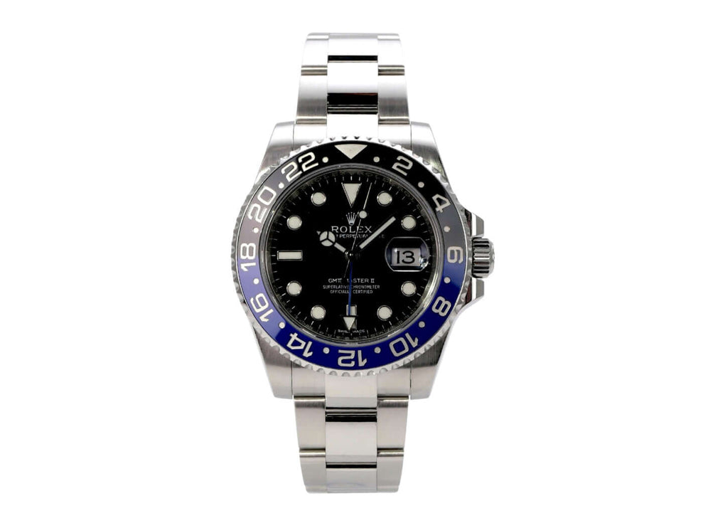 Rolex GMT-Master II Edelstahl 116710BLNR mit schwarzem Zifferblatt und blauer keramischer Lünette