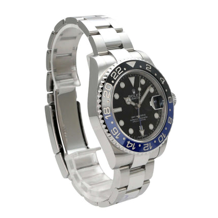 Rolex GMT-Master II Edelstahl 116710BLNR mit schwarzem Zifferblatt und blau/schwarzer Lünette.