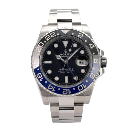 Rolex GMT-Master II Edelstahl 116710BLNR, schwarze Zifferblatt und blau-schwarze Keramiklünette, 40 mm