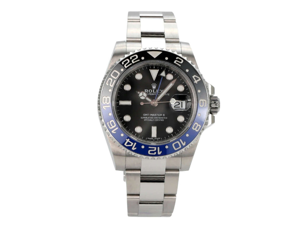 Rolex GMT-Master II Edelstahl 116710BLNR mit schwarzem Zifferblatt und blau/schwarzer Lünette