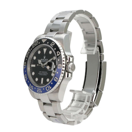 Rolex GMT-Master II Edelstahl 116710BLNR, schwarze Zifferblatt Uhr mit blau-schwarzer Keramiklünette und Oysterband