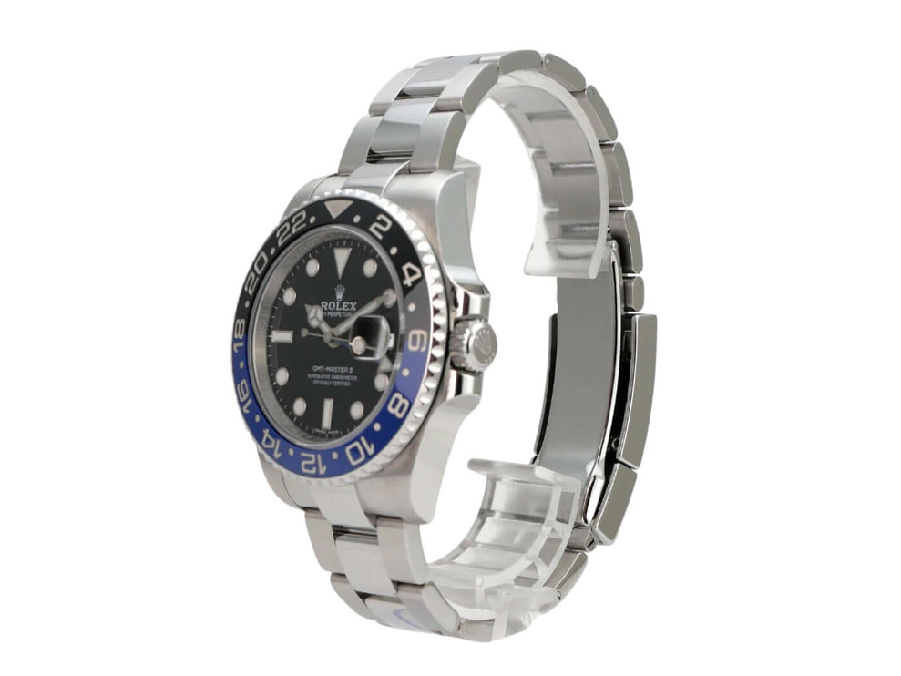 Rolex GMT-Master II Edelstahl 116710BLNR, schwarze Zifferblatt Uhr mit blau-schwarzer Keramiklünette und Oysterband