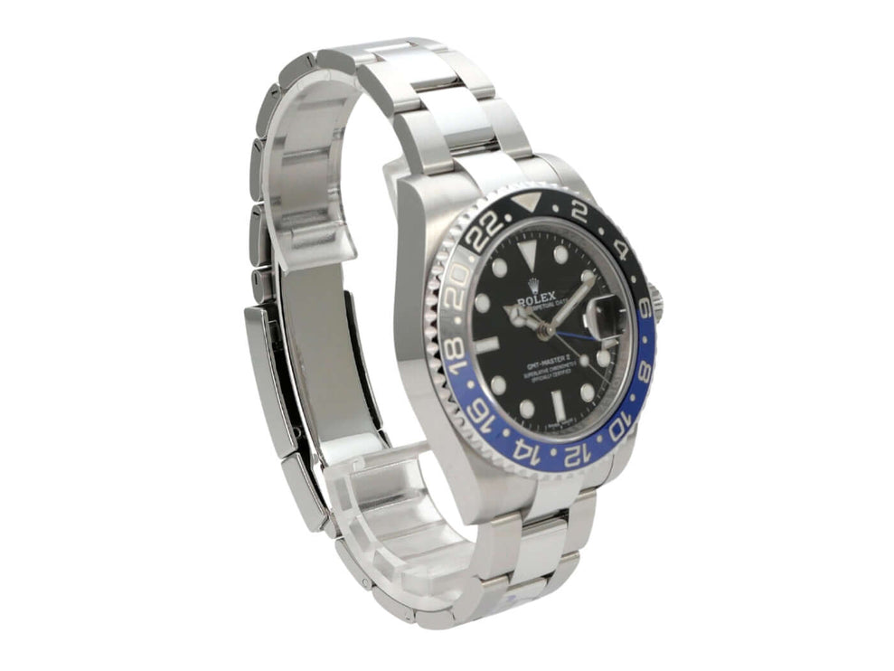 Rolex GMT-Master II Edelstahl 116710BLNR, GMT-Uhr aus Edelstahl mit blau-schwarzer Keramiklünette und schwarzem Zifferblatt