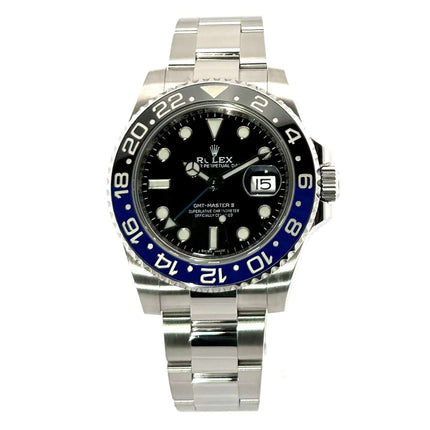 Rolex GMT-Master II Edelstahl Ref. 116710BLNR von 2018, blau/schwarze Keramik Lünette, Oyster Edelstahlband, 40 mm Gehäuse, schwarzes Zifferblatt