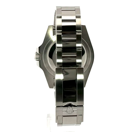 Rückansicht der Rolex GMT-Master II Edelstahl Ref. 116710BLNR aus 2018 mit poliertem und satiniertem Oyster Edelstahlband.