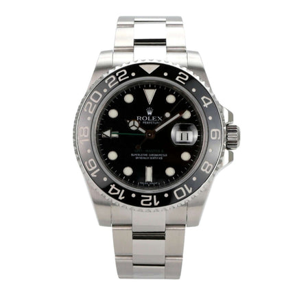 Rolex GMT-Master II Edelstahl 116710LN Automatik Uhr mit schwarzem Zifferblatt und Edelstahlarmband