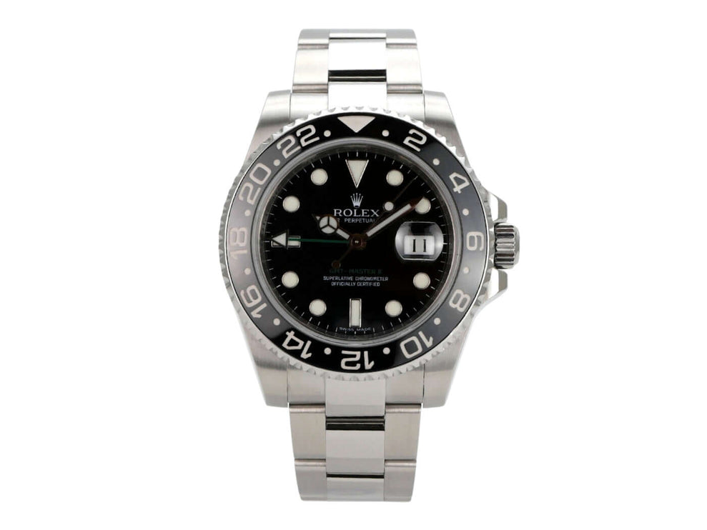 Rolex GMT-Master II Edelstahl 116710LN Automatik Uhr mit schwarzem Zifferblatt und Edelstahlarmband