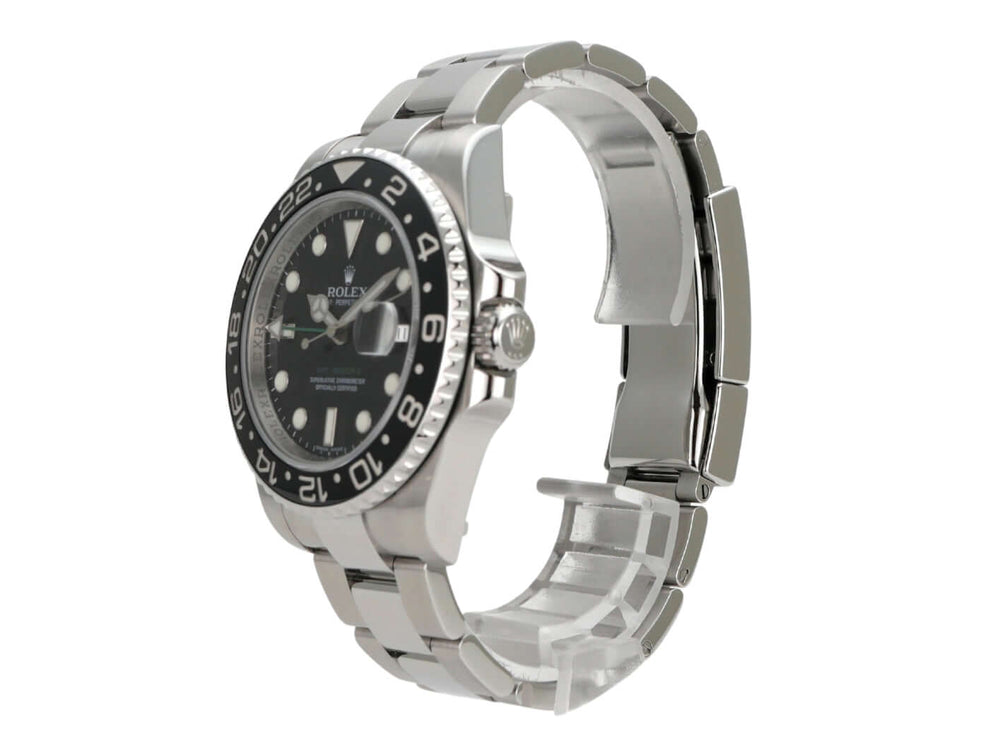 Rolex GMT-Master II Edelstahl 116710LN Uhr mit schwarzem Zifferblatt und Edelstahlarmband