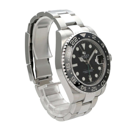 Rolex GMT-Master II Edelstahl 116710LN mit schwarzem Zifferblatt und Edelstahlarmband.