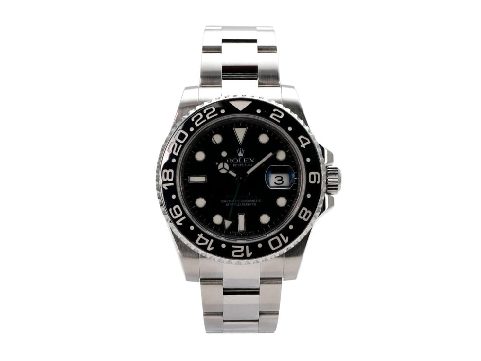 Rolex GMT-Master II Edelstahl 116710LN mit schwarzem Zifferblatt und Edelstahlband, Modell 2007.