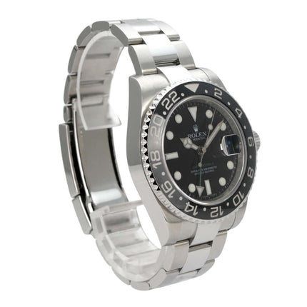 Rolex GMT-Master II Edelstahl 116710LN mit schwarzem Zifferblatt und Edelstahlarmband.