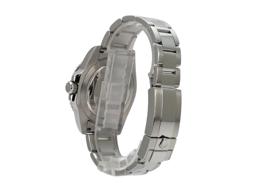 Seitenansicht der Rolex GMT-Master II Edelstahl 116710LN mit poliertem und satiniertem Edelstahlband.