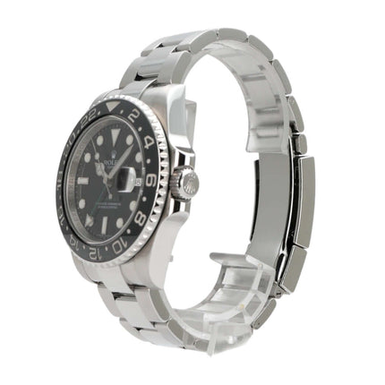 Rolex GMT-Master II Edelstahl 116710LN mit schwarzem Zifferblatt und drehbarer Lünette, Model aus 2008.