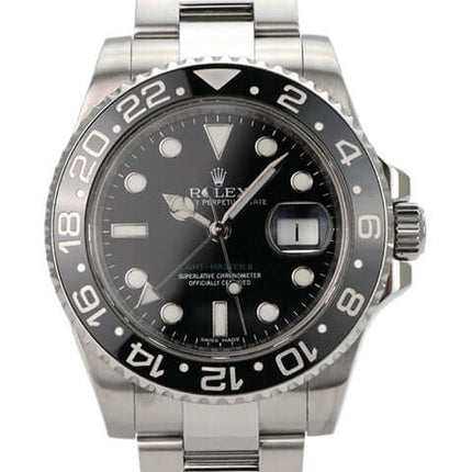 Rolex GMT-Master II Edelstahl 116710LN schwarze Keramiklünette, Edelstahlband, schwarzes Zifferblatt, LC100