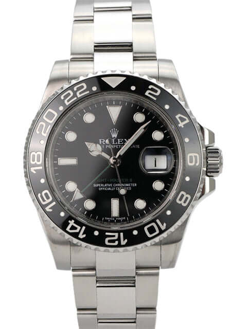 Rolex GMT-Master II Edelstahl 116710LN schwarze Keramiklünette, Edelstahlband, schwarzes Zifferblatt, LC100