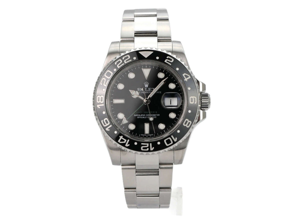 Rolex GMT-Master II Edelstahl 116710LN mit schwarzem Zifferblatt, Keramiklünette und Oysterband